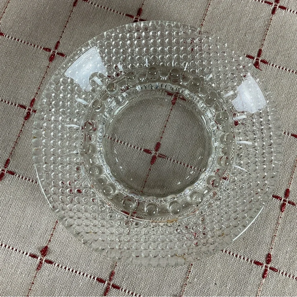 VINTAGE ANCHOR HOCKING Sure Snuff Clear Hobnail Ashtray round Large  6.25”